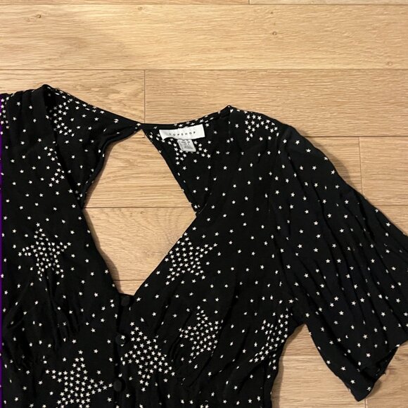 Top Shop Black and White Star Print Maxi Dress Size 6 - Picture 3 of 4